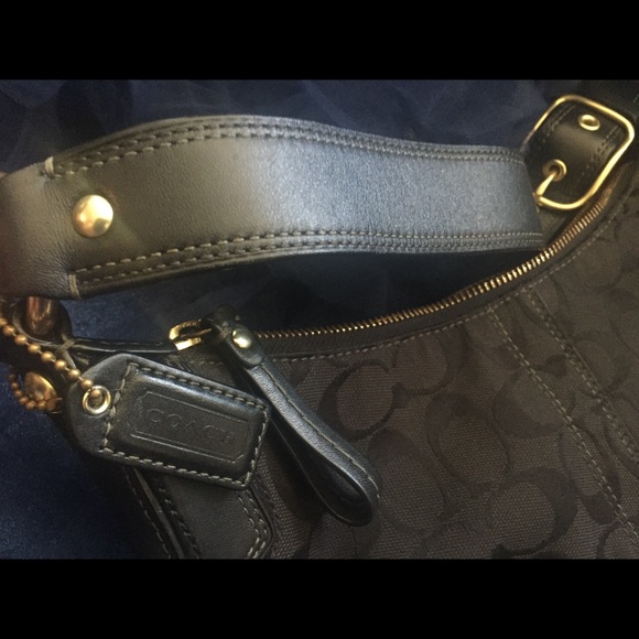 COACH VNTG JACQUARD BLACK FABRIC LEATHER BAGUETTE CRESCENT Bag GORG BOHO RARE - Picture 2 of 5
